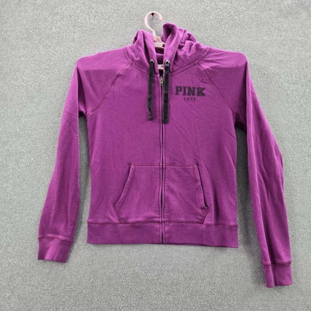PINKβ Women Hoodie M Purple LOVE Long Sleeve Logo Cotton Polyester